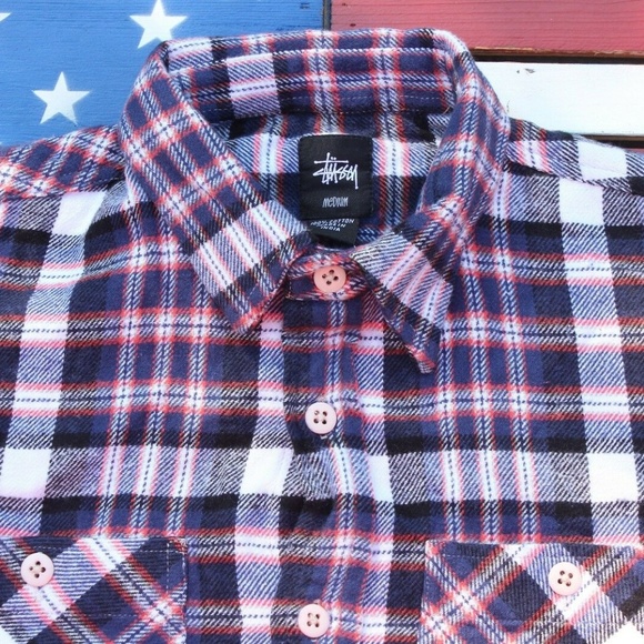STUSSY Long Sleeved Plaid Button Flannel (Medium) - Picture 5 of 8